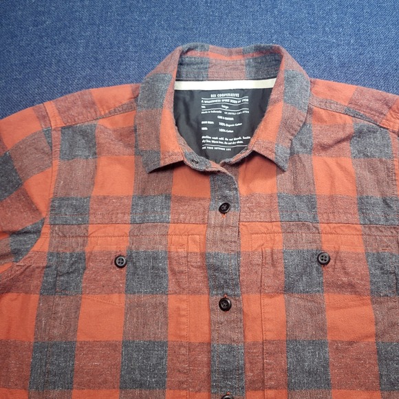 REI Co-op Mens Large Orange Gray Buffalo Plaid Organic Cotton Flannel Shirt - Picture 5 of 10